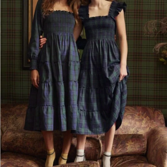 Plaid Smocked Midi Dress - Picture 2 of 5